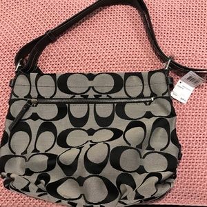 Coach Hobo Bag Gray & Black- Signature Santeen